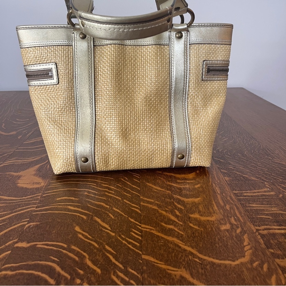 Coach Legacy Silver and Tan Woven Tote - Picture 3 of 16